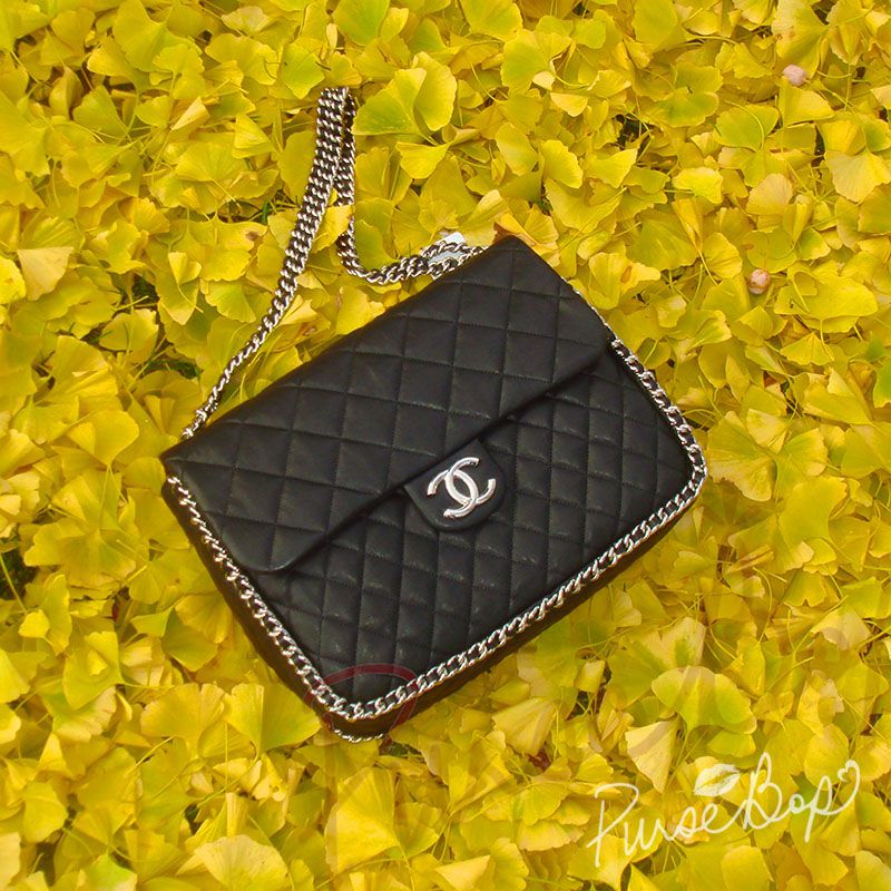 CHANEL Lambskin Chain Around Maxi Flap Bag Black 24378  FASHIONPHILE