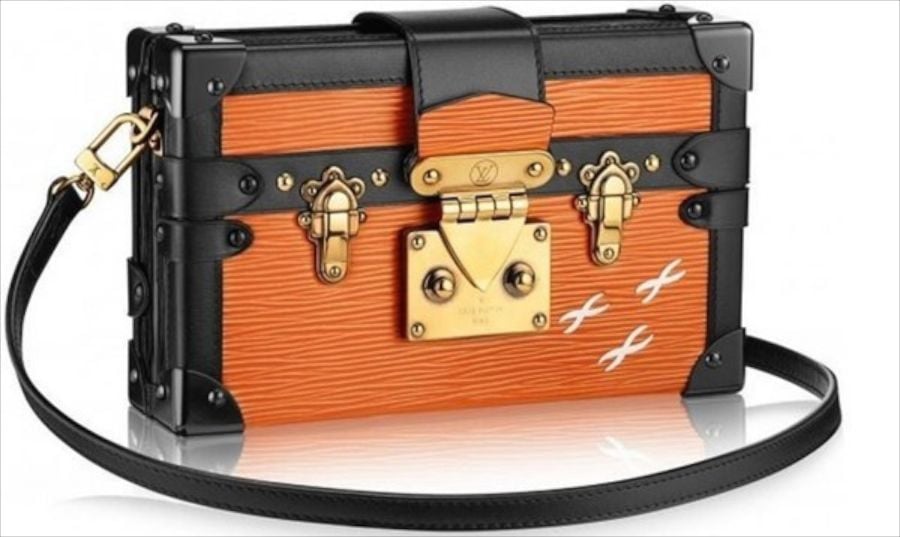 Louis Vuitton Petite Malle trunk in orange epi leather and black leather