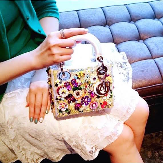 Mini Lady Dior Bag Latte Calfskin Embroidered with Multicolor Small Flowers