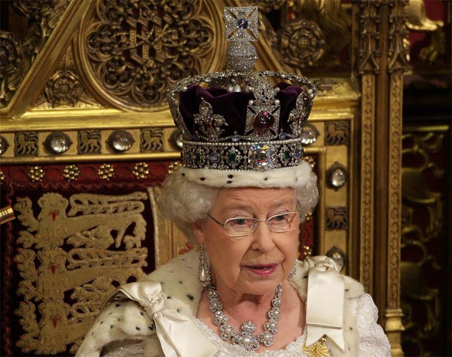 The Kohinoor Diamond rests in the center of her crown.