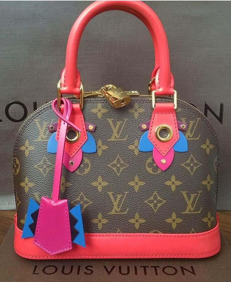 Louis Vuitton Alma Bb Totem Monogram Canvas Satchel Bag Flamingo