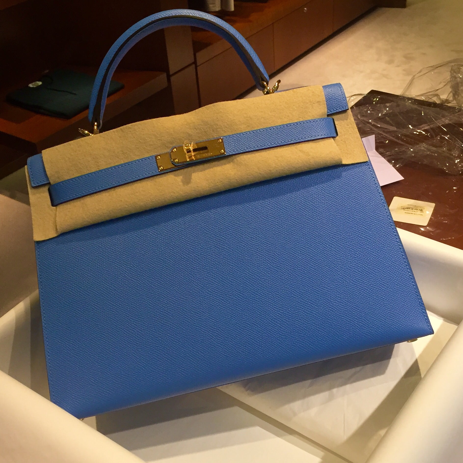 Hermes Kelly28 Blue Zanzibar Epsom Sellier Ghw A