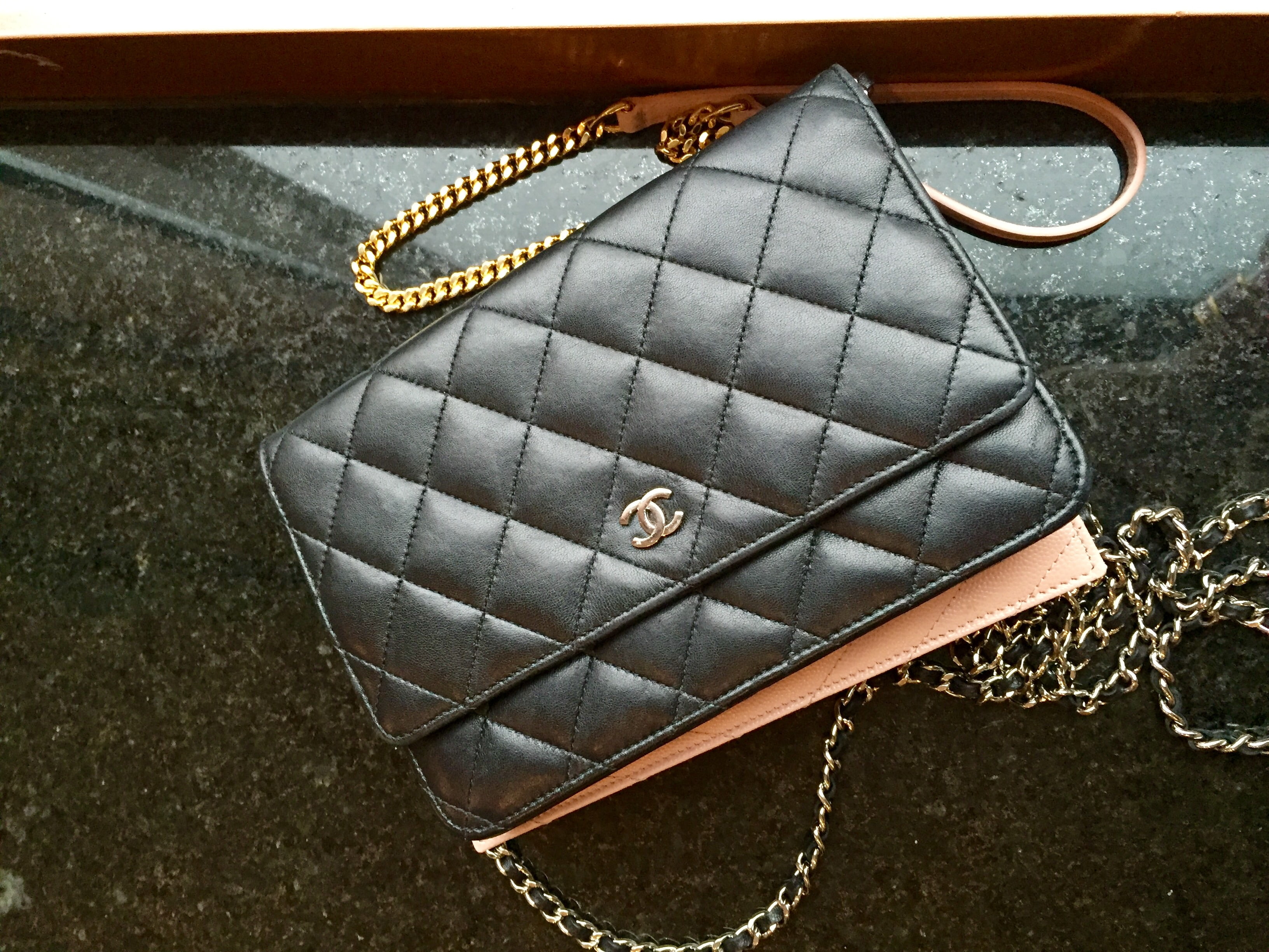 Chanel Gold Quilted Lambskin Classic Wallet On Chain (WOC)