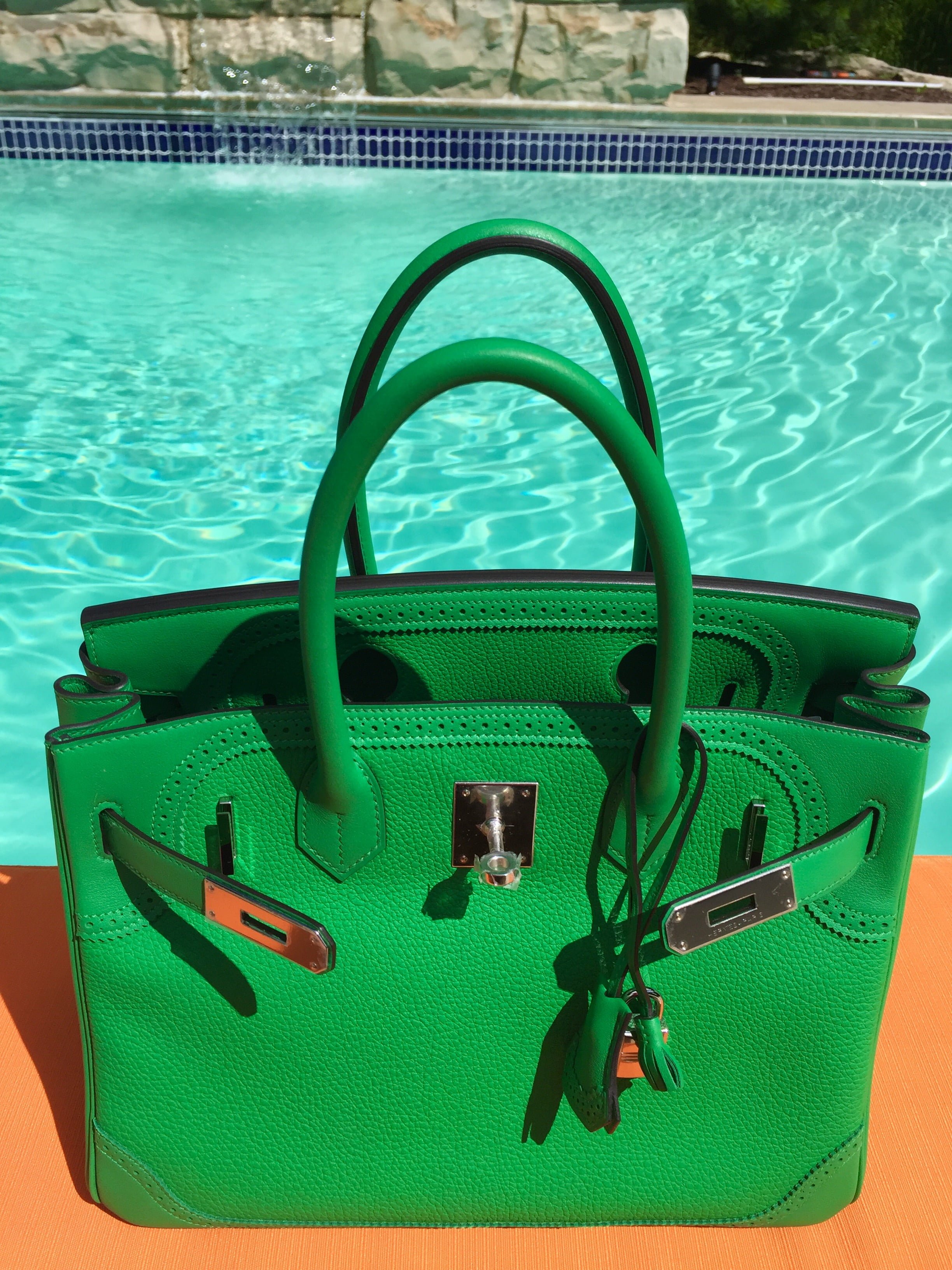 Hermès Ghillies Birkin 30 Bamboo Bambou, Grey Green Vert de