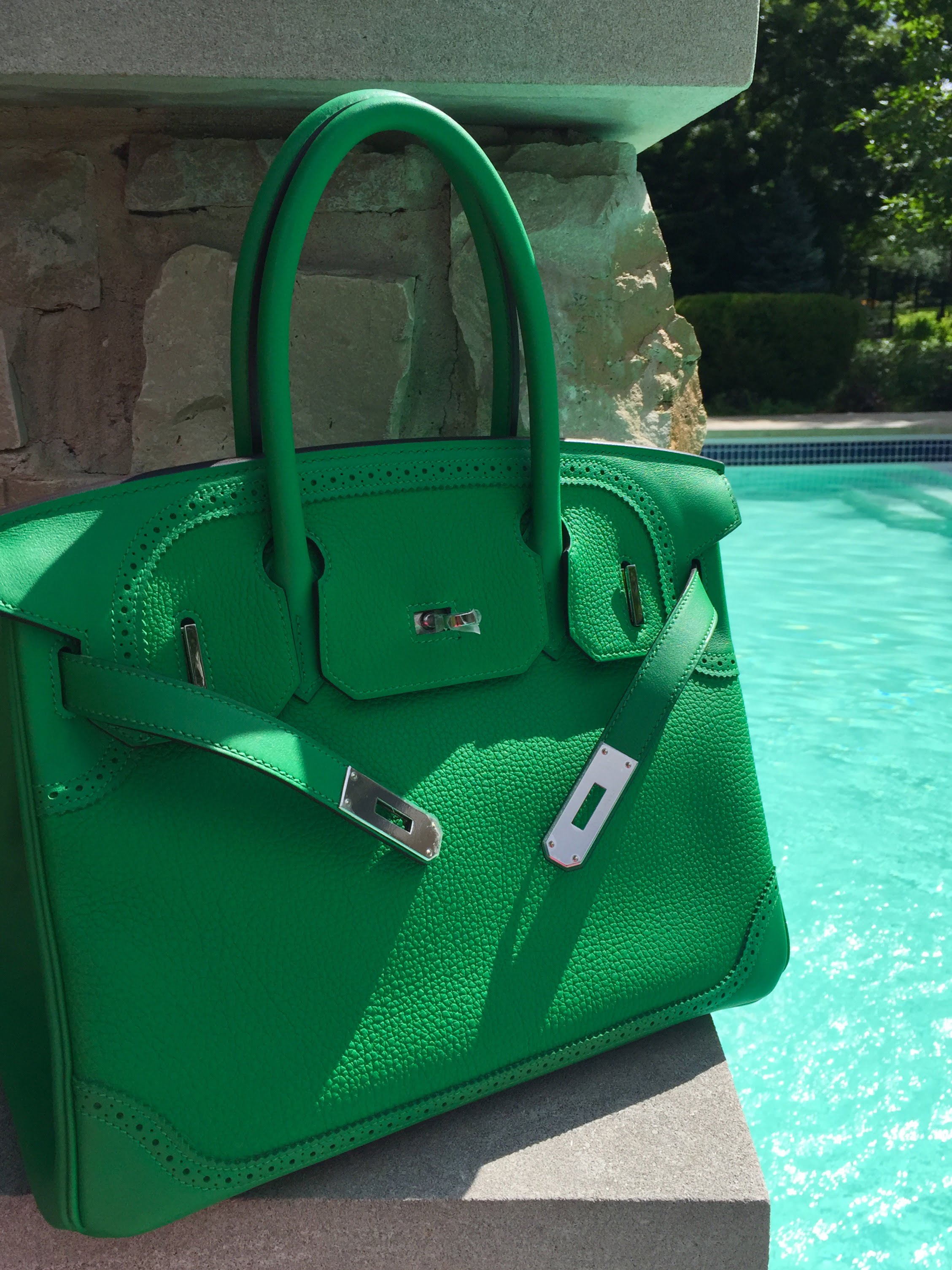 Hermès Ghillies Birkin 30 Bamboo Bambou, Grey Green Vert de