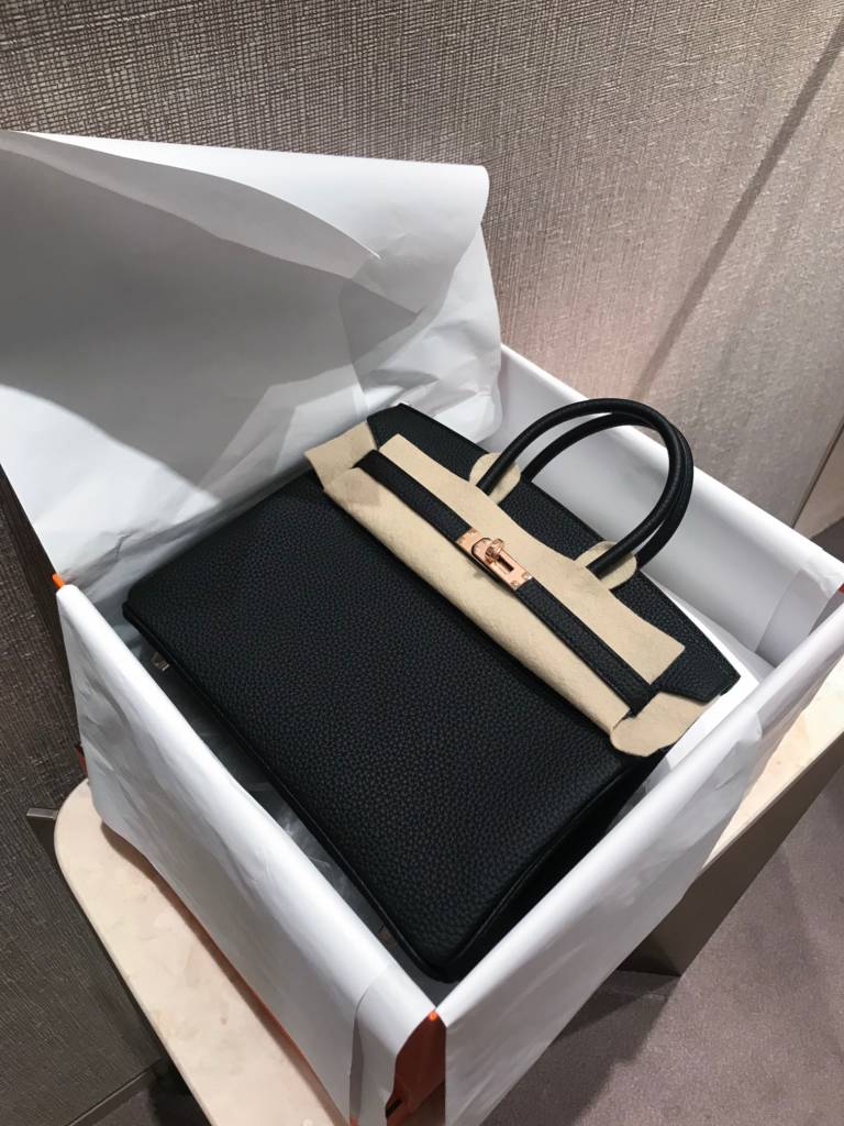 Hermes Briefcase In Black Leather - Red Rose Paris