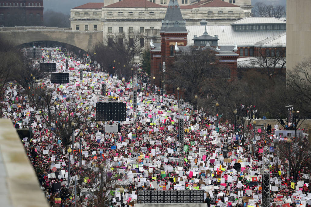 A crowd fills Independence Avenue during the Women's March on Washington, Saturday, Jan. 21, 2017 in Washington. (AP Photo/Alex Brandon)