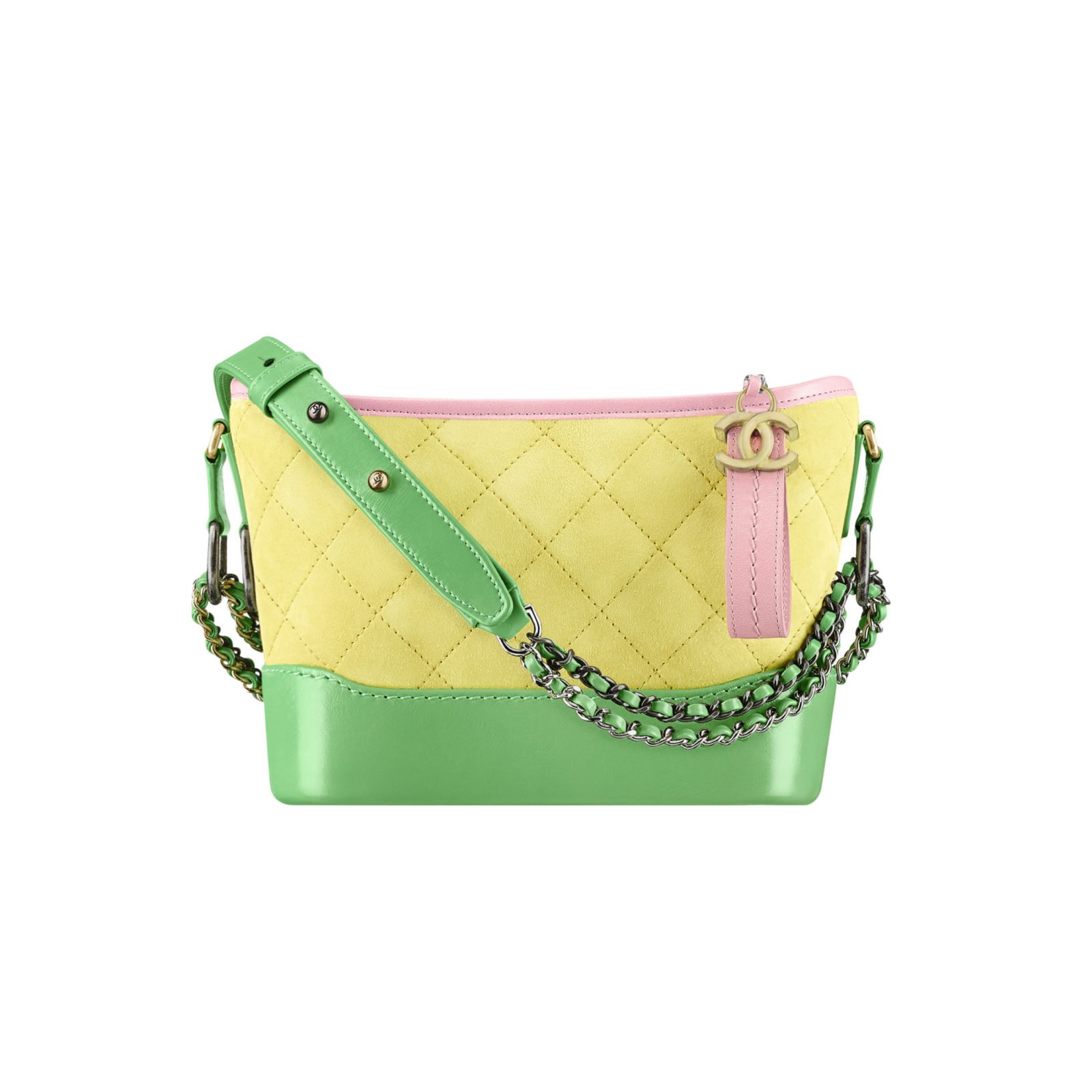 CHANEL Gabrielle Green Yellow Pink Leather Suede Chain Shoulder