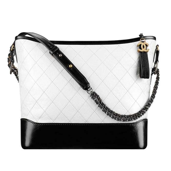 Chanel Black White Quilted Leather Medium Gabrielle Hobo Bag