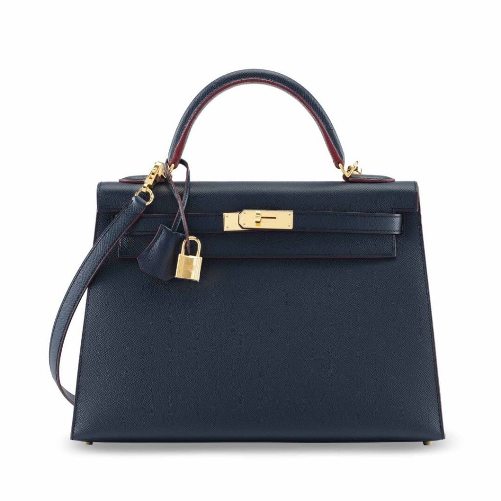 A LIMITED EDITION BLUE INDIGO EPSOM LEATHER SELLIER CONTOUR KELLY 32 WITH GOLD HARDWARE SM