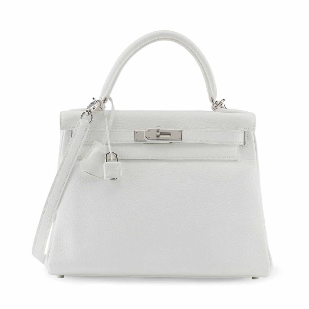 A WHITE CLÉMENCE LEATHER RETOURNÉ KELLY 28 WITH PALLADIUM HARDWARE sm