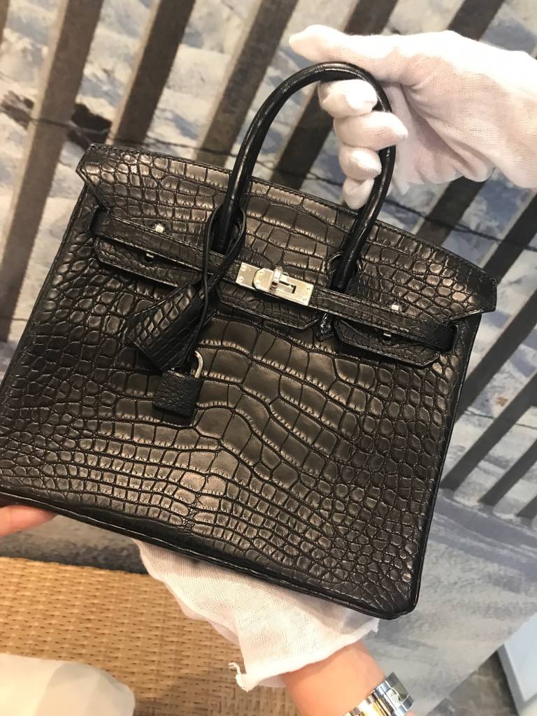 Hermes Birkin Touch bag 25 Blue nuit Togo leather/Matt alligator crocodile  skin Silver hardware