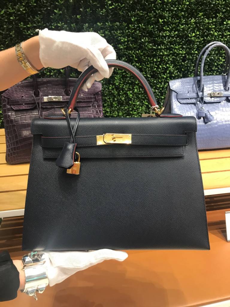 Hermes Kelly bag 28 Sellier Blue indigo Epsom leather Gold