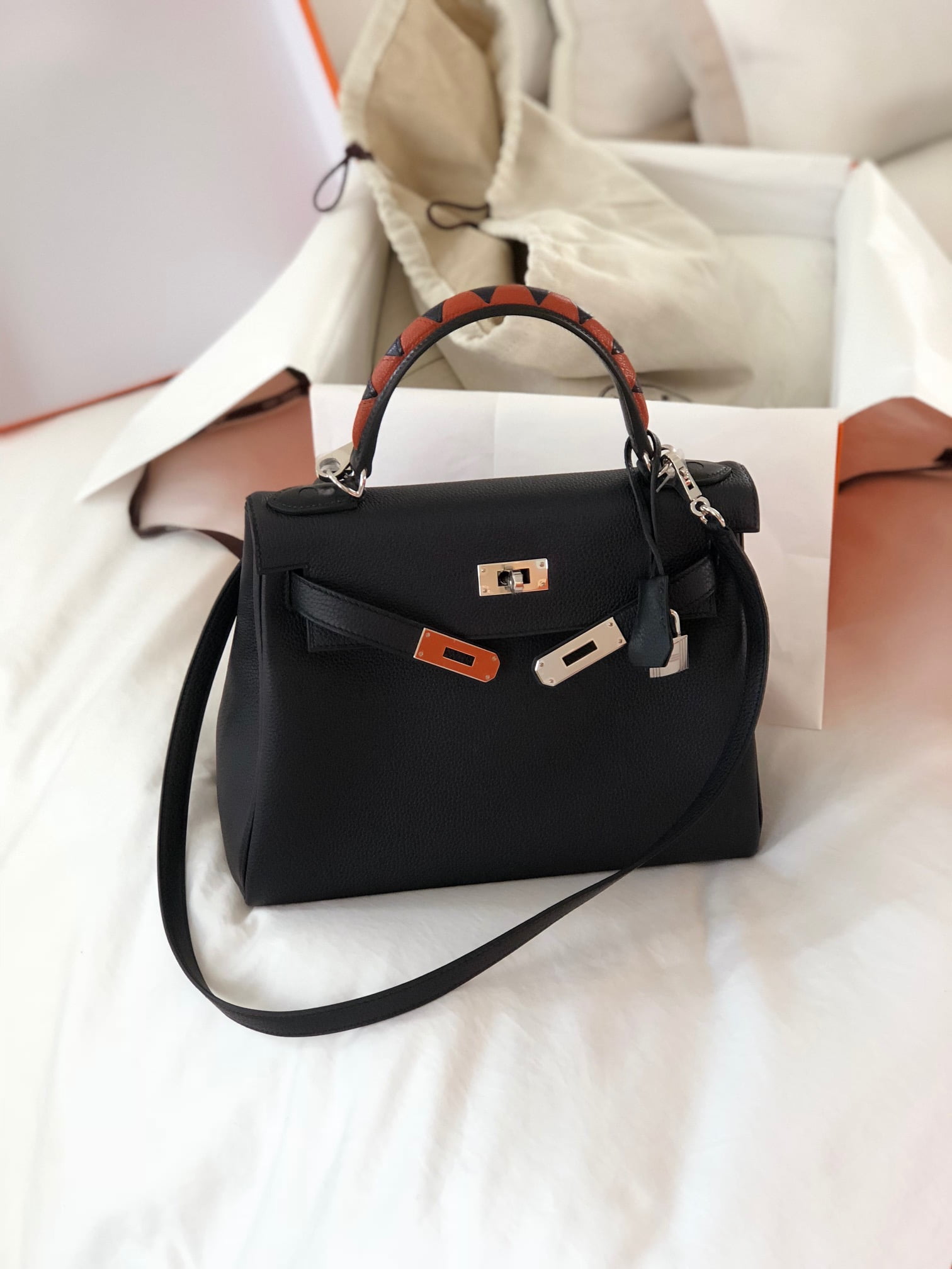 Hermes Kelly 28 Casaque Bag Black / Bleu Indigo Sellier Limited