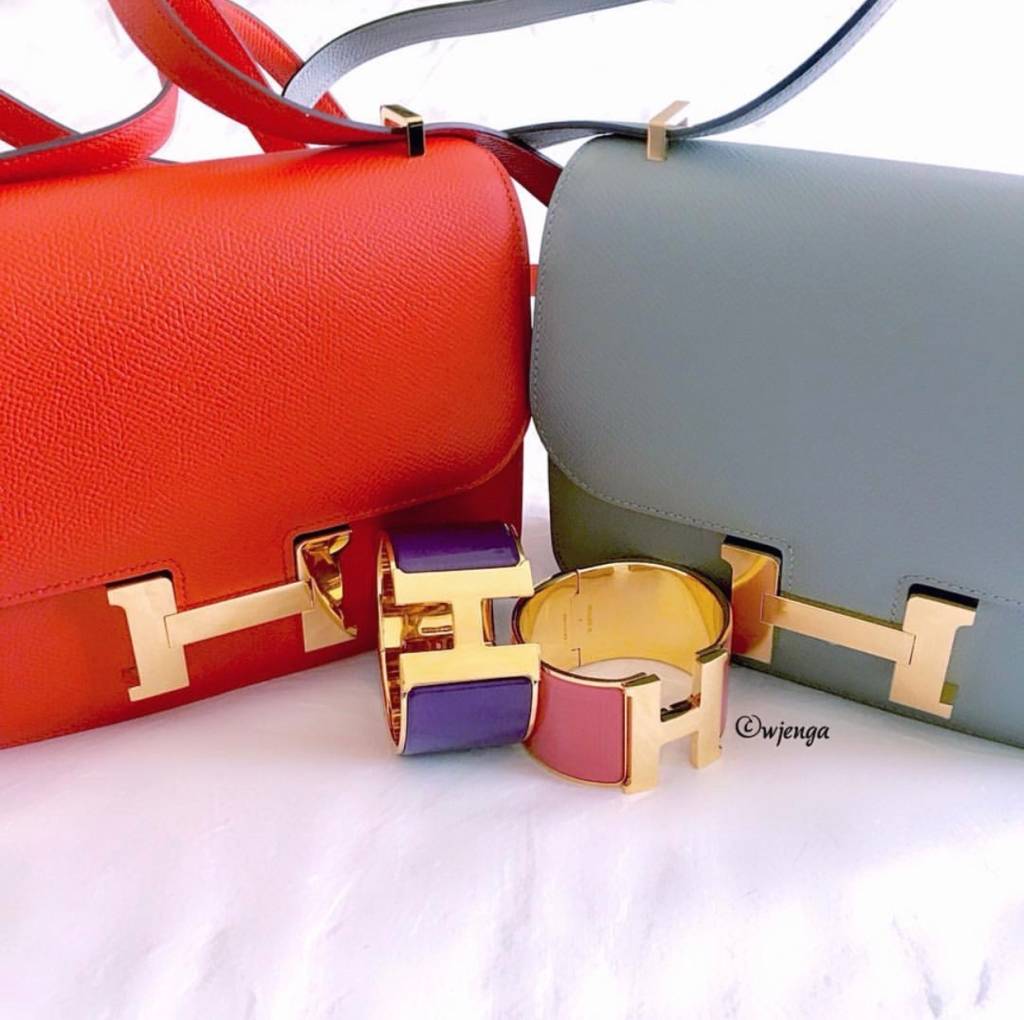 Hermès color #comparison - #Birkin30 in #GrisAsphalte, #Constance18 in # Etain and #Bern wallet in #Etoupe.