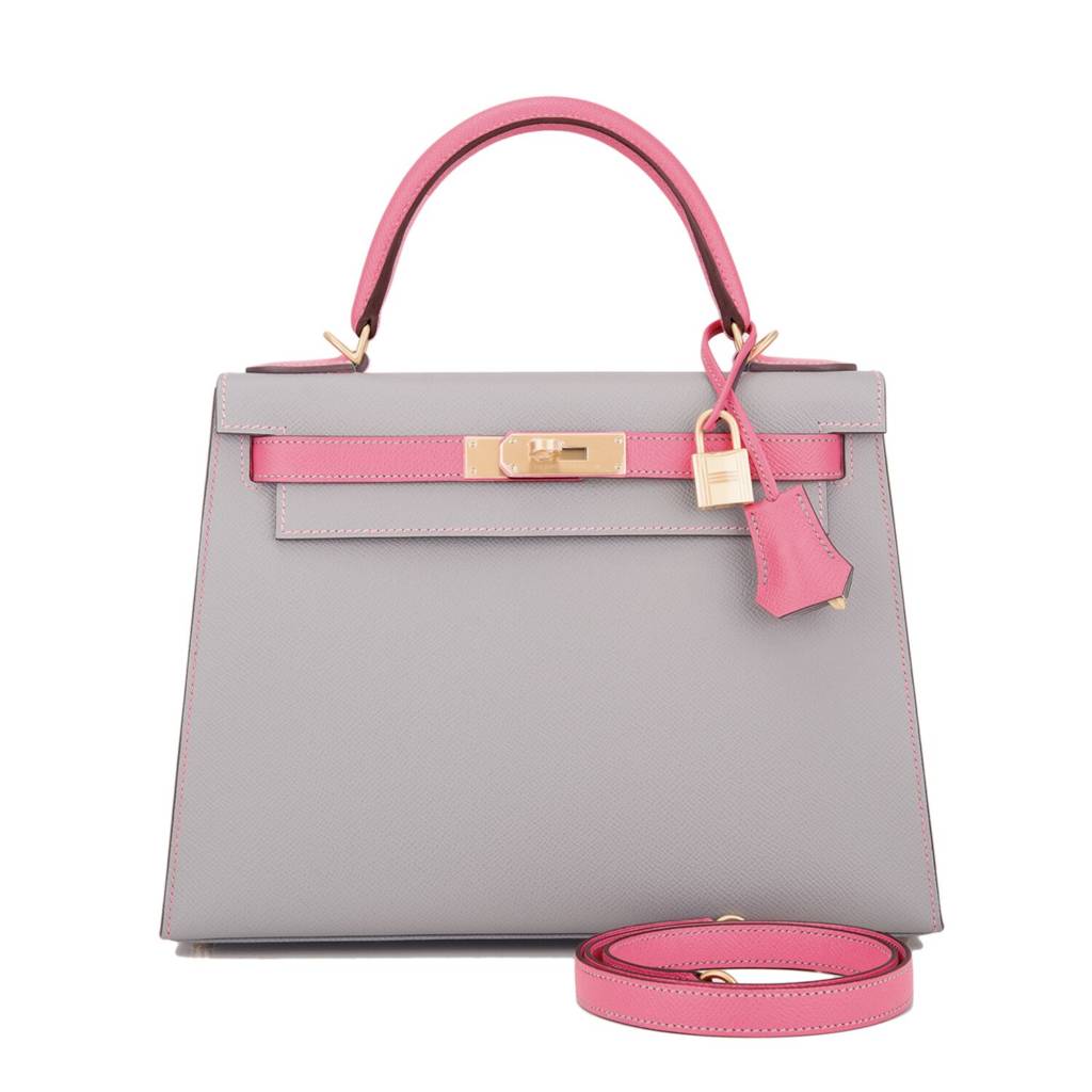 Hermes Birkin 25 HSS Bi-Color Gris Perle and Raisin Chevre Brushed