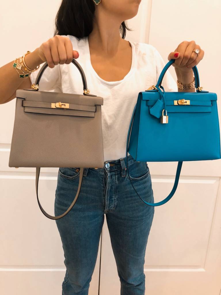 Hermes Kelly Sellier Blue Zanzibar Gris Asphalt Kelly 25 retourne