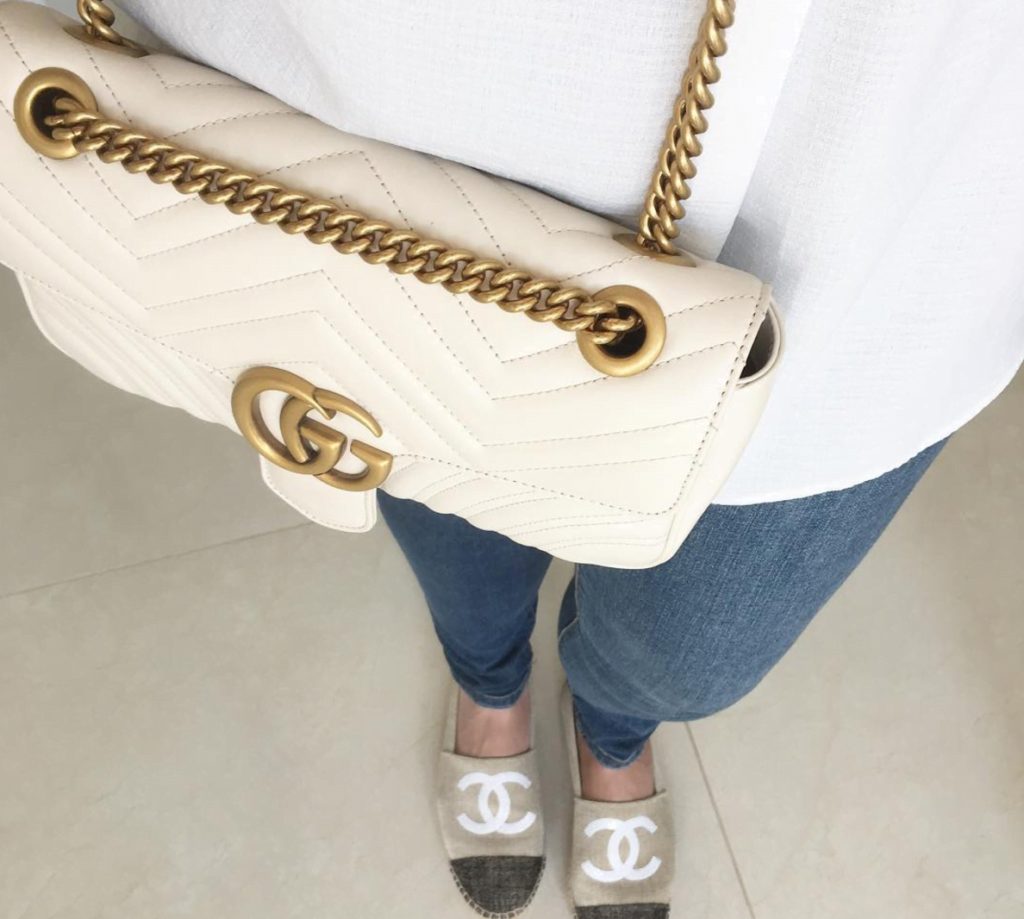 Gucci GG Marmont white gold luxury handbag