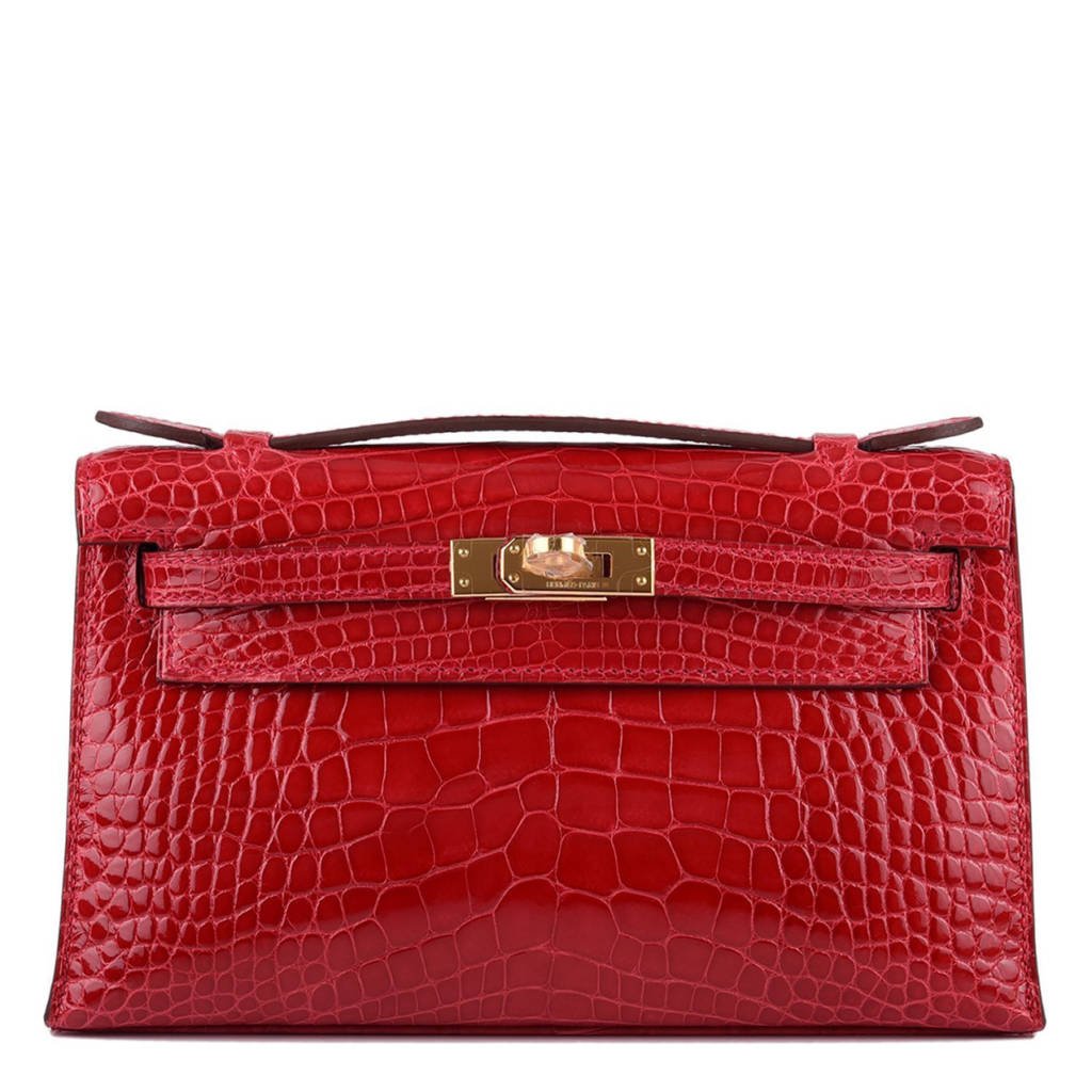 Hermes Braise Shiny Alligator Mini Kelly Pochette