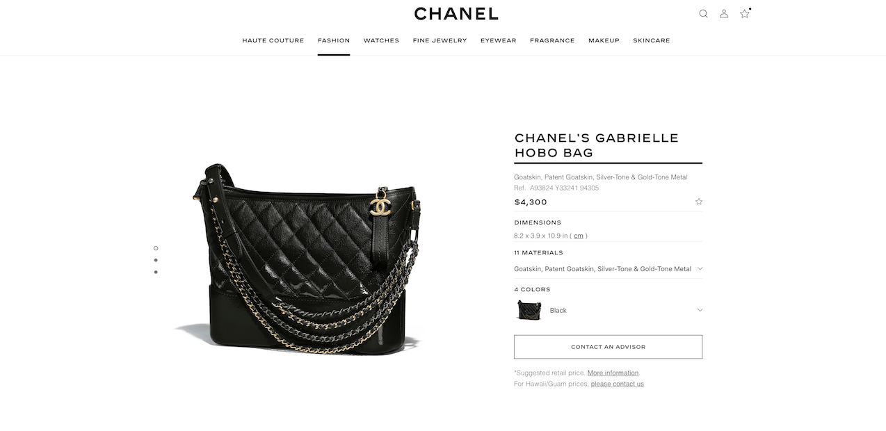 Pricing on June 29, 2018 at chanel.com