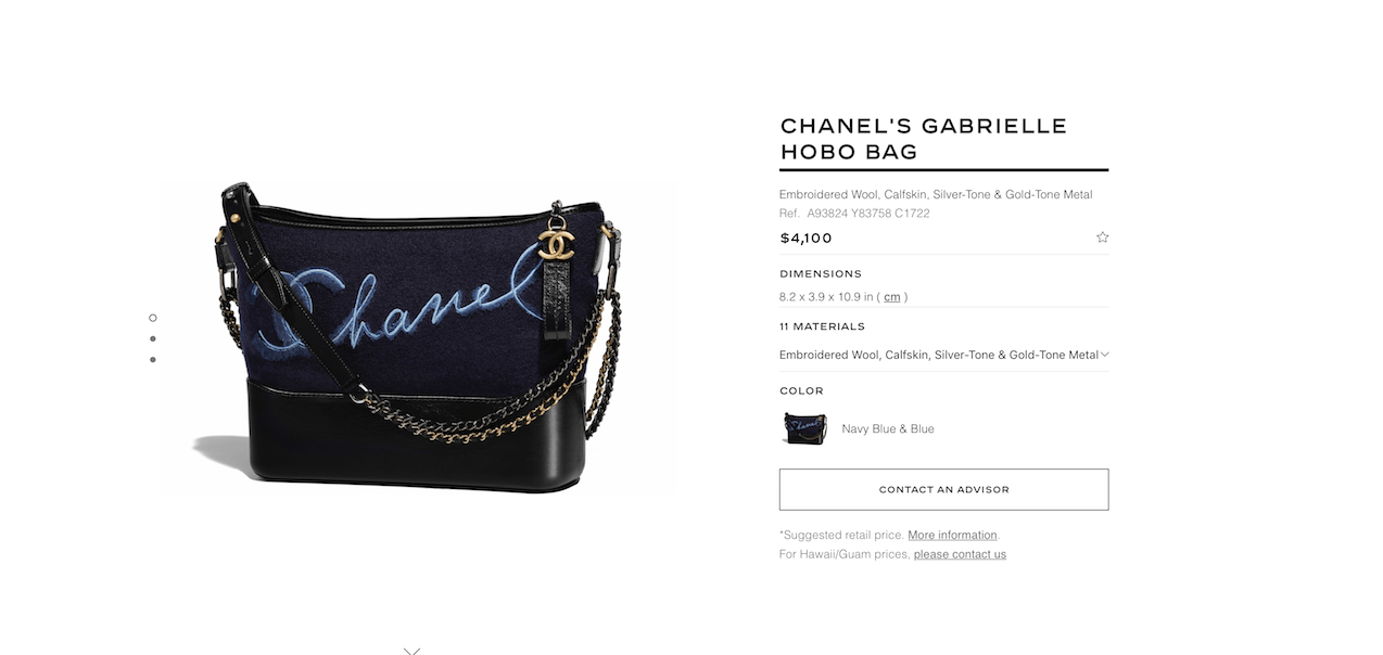 Pricing at chanel.com on June 29, 2018