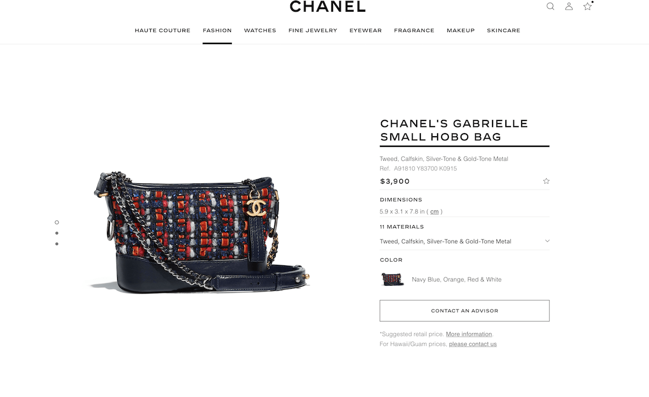 Pricing at chanel.com on July 2, 2018