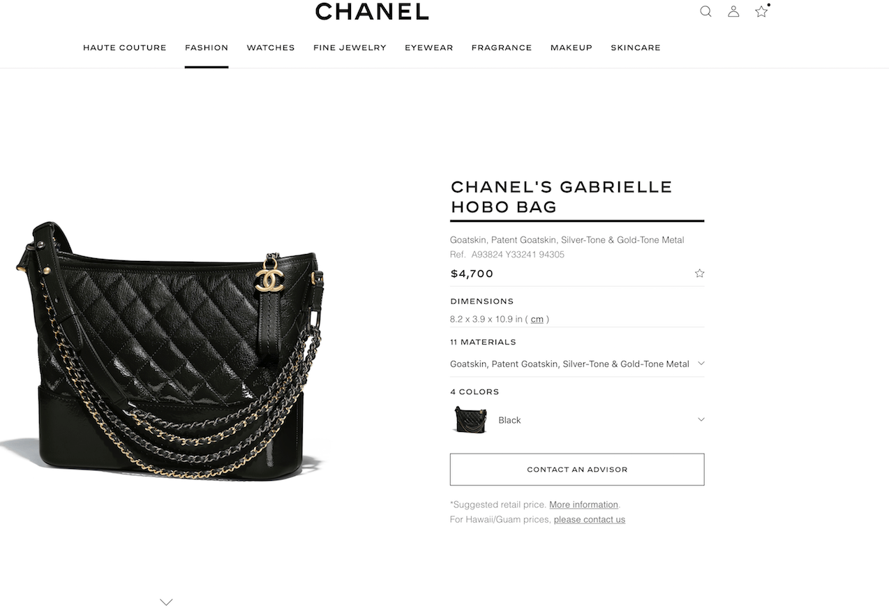 Pricing at chanel.com on July 2, 2018