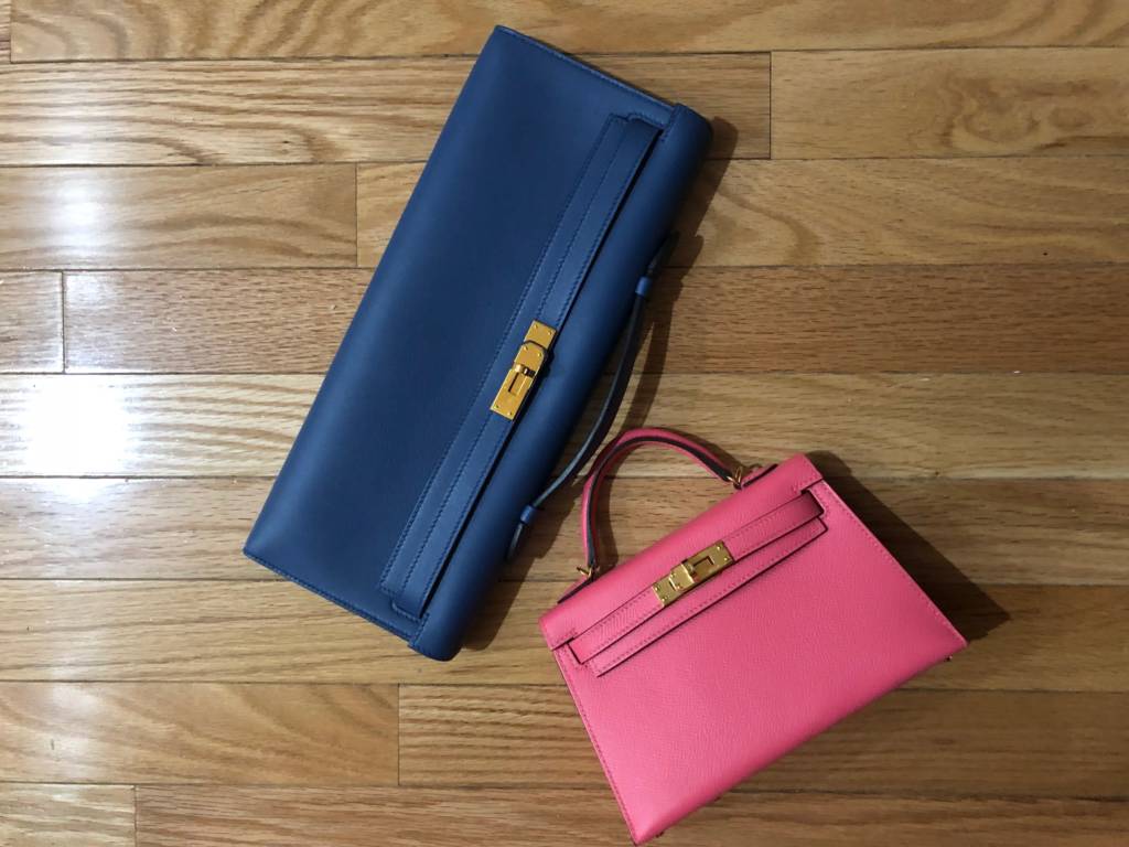Hermès Kelly Gris Tourterelle Chèvre and Vert Bosphore Handbag