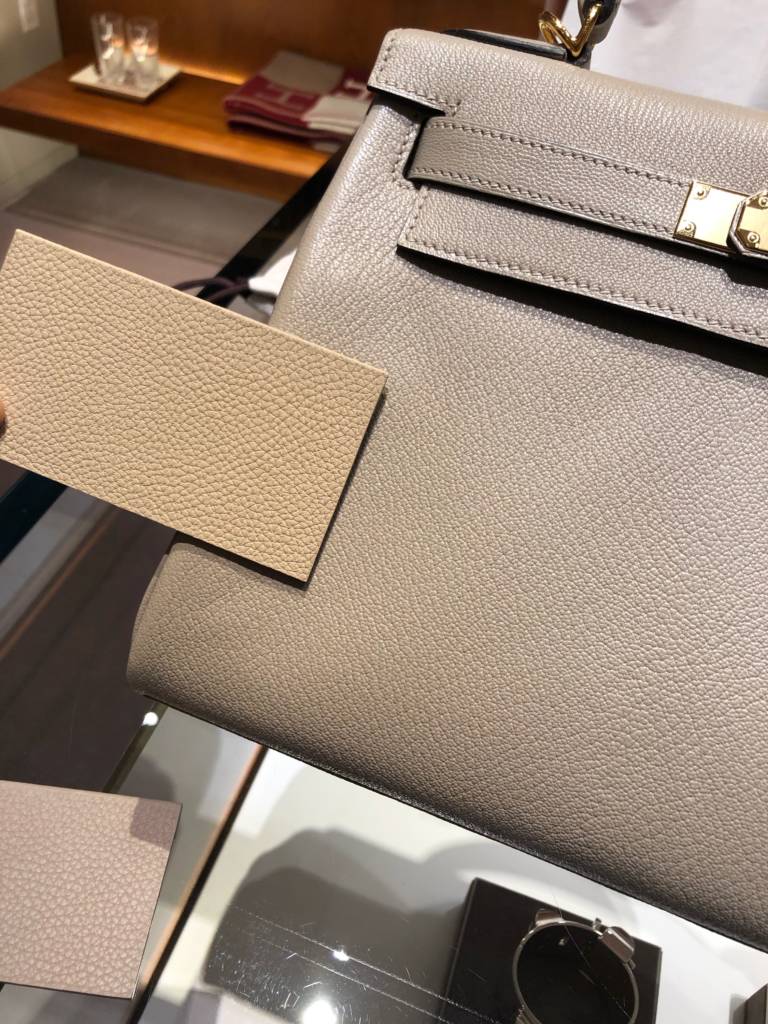 Hermès Special Order Gris Tourterelle Chèvre and Vert Bosphore Kelly 2