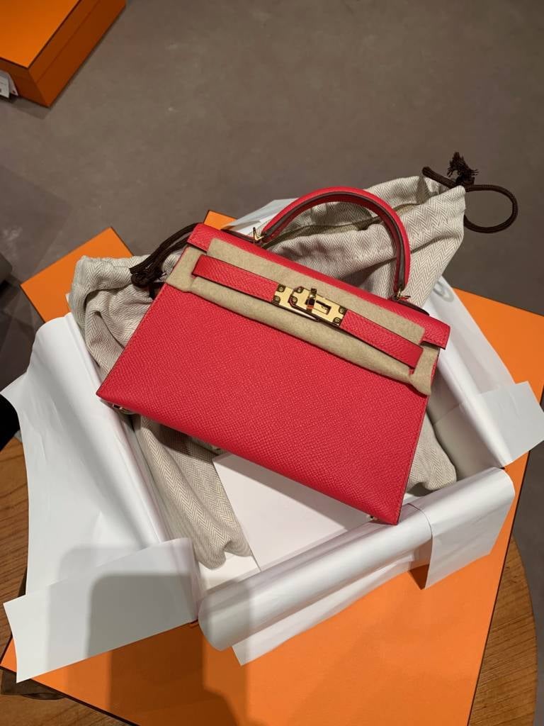 Hermès Kelly 20 Mini II Sellier Tri-color Rose Extreme, Rouge de