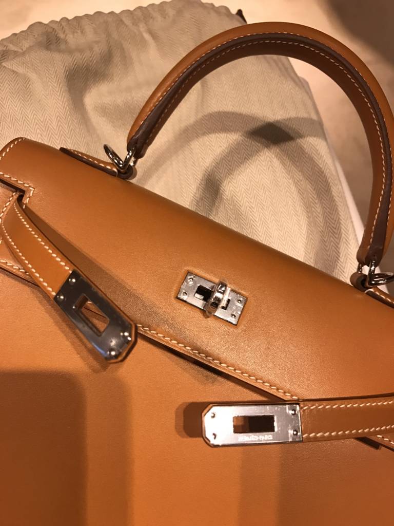 Hermes Kelly 25 Sellier Natural Sable Butler Leather Silver Hardware +  Receipt