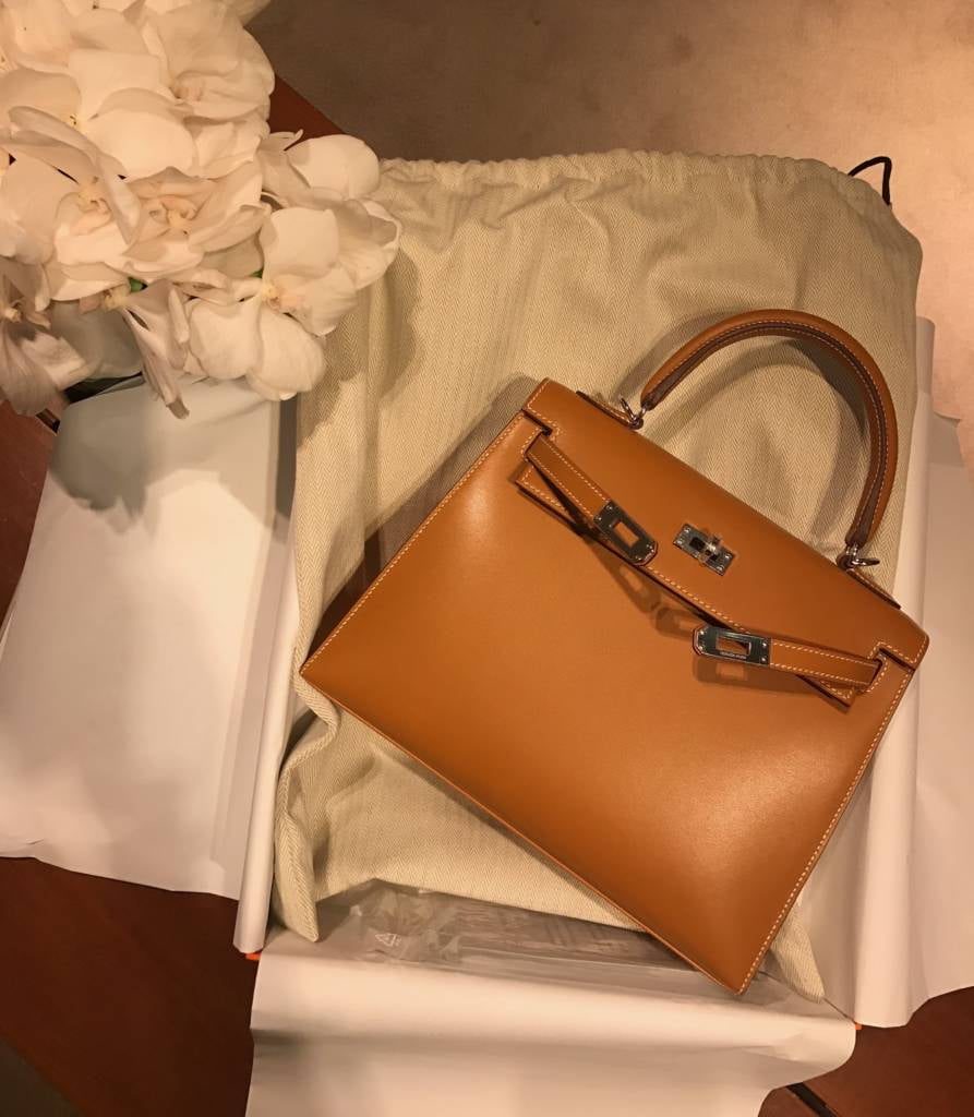 Hermes Kelly 25 Sellier Natural Sable Butler Leather Silver Hardware +  Receipt