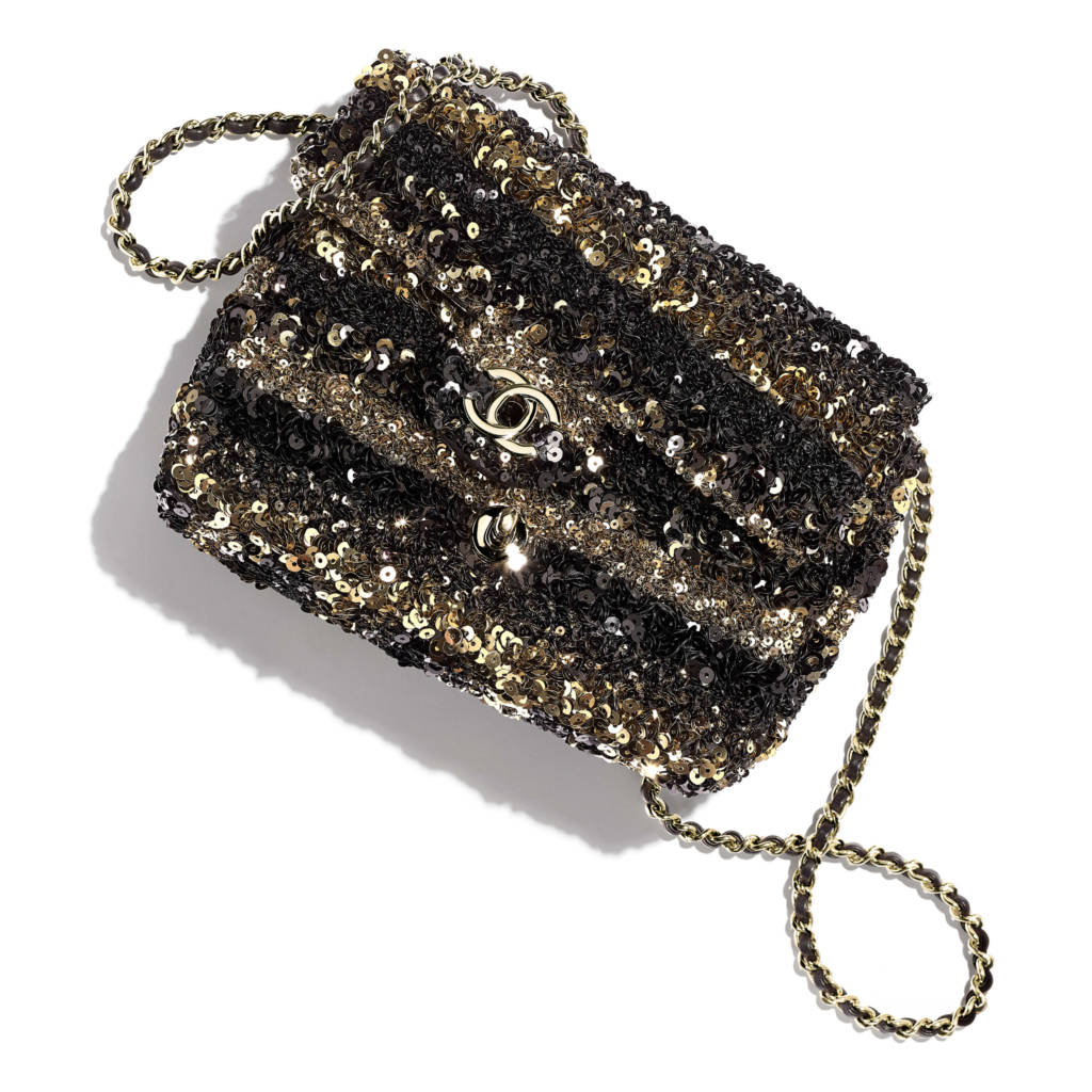 Mini flap bag, Embroidered satin, sequins & gold-tone metal