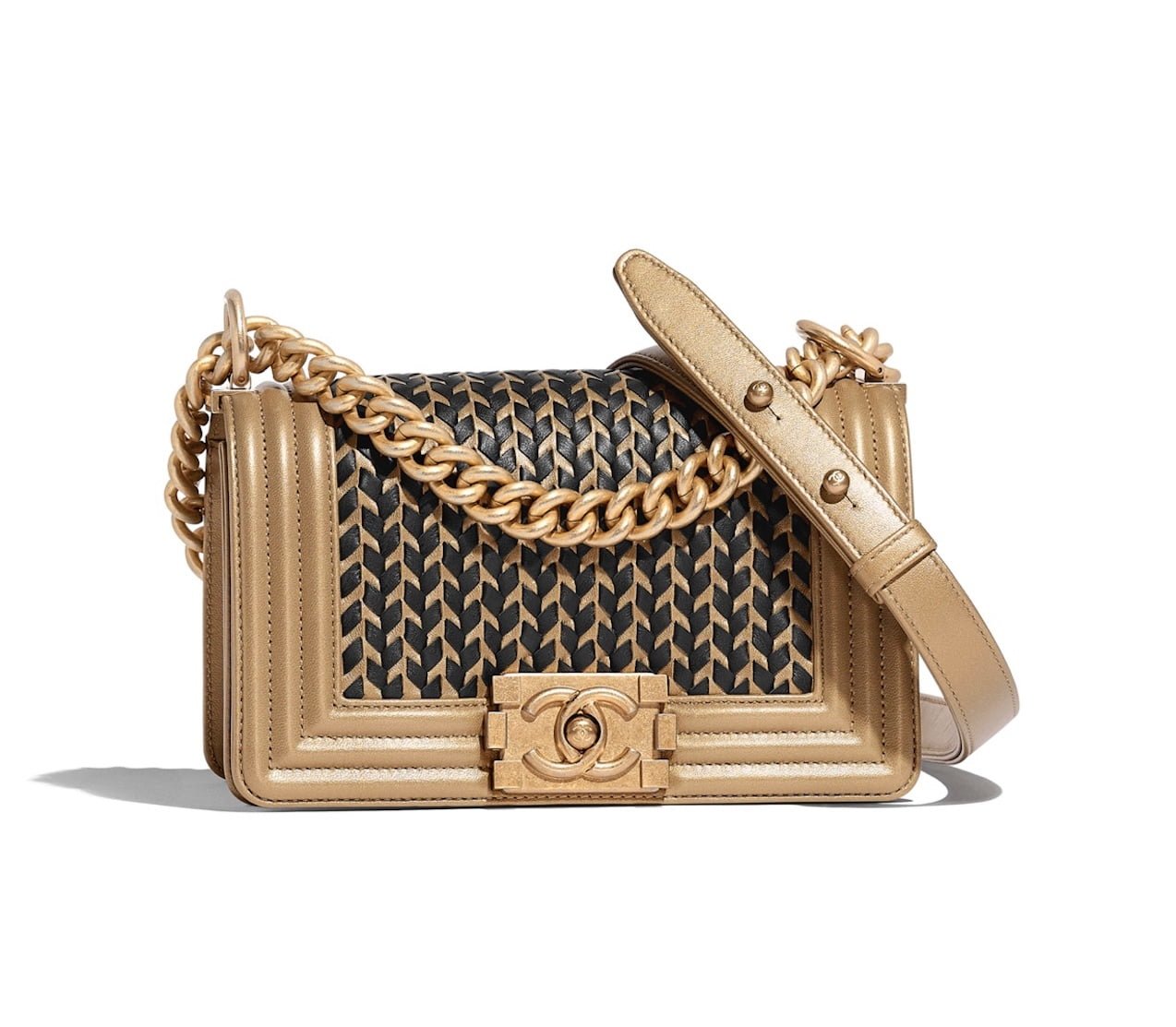 CHANEL, GOLD METALLIC LIMITED EDITION SMALL BOY BAG IN LAMBSKIN WITH CC  CUT-OUT DETAILING AND GOLD TONE HARDWARE, 2015, Handbags and Accessories, 2020