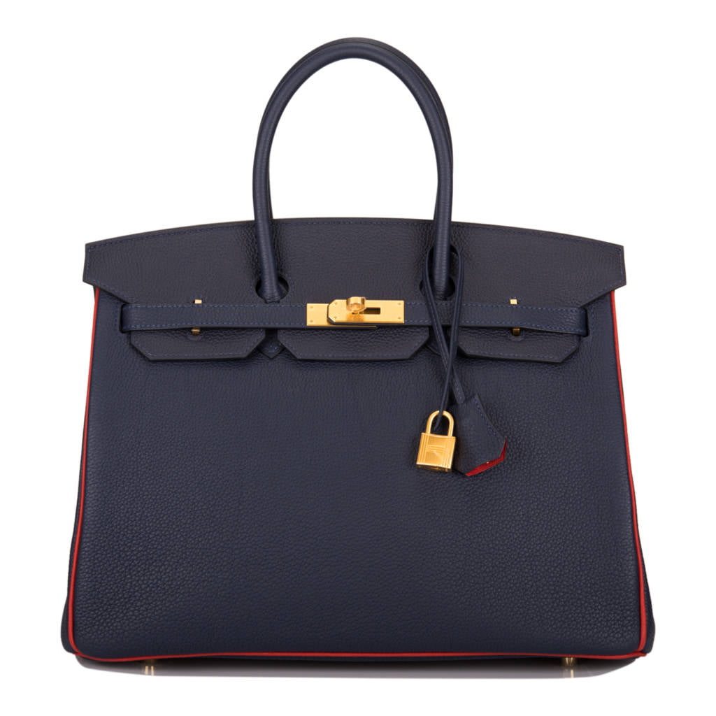 Hermes Special Order (HSS) Birkin 25 Bleu Nuit and Craie Togo Gold Hardware