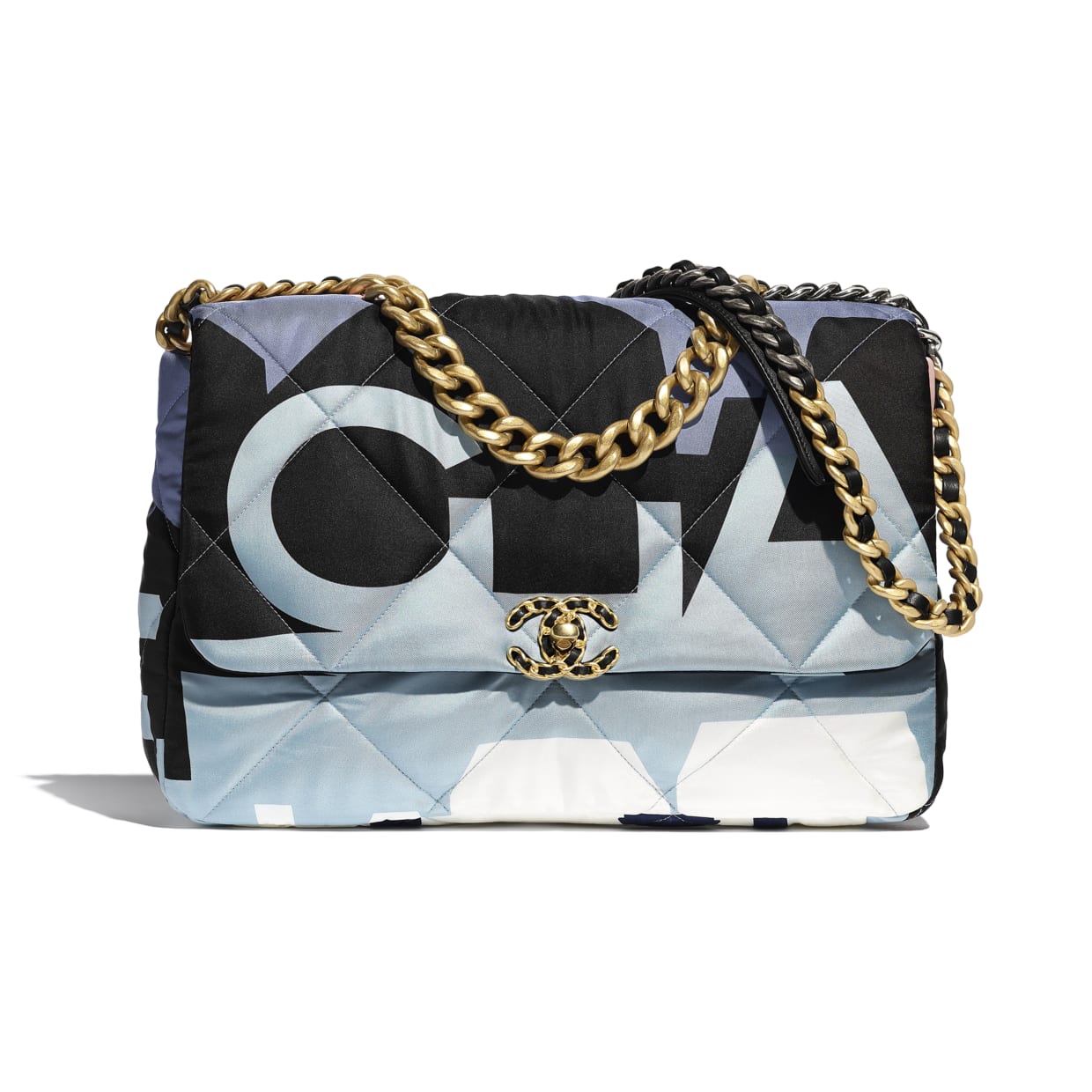 Chanel Blue/White/Black Maxi Scarf Chanel 19 Flap Bag