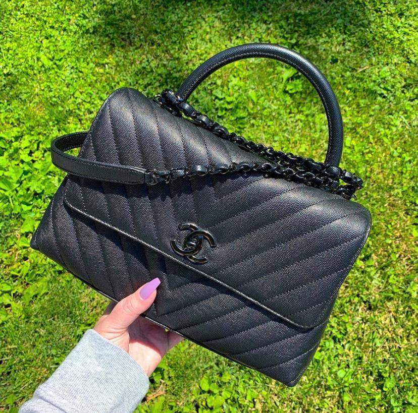 Chanel Small Coco Handle bag green caviar leather