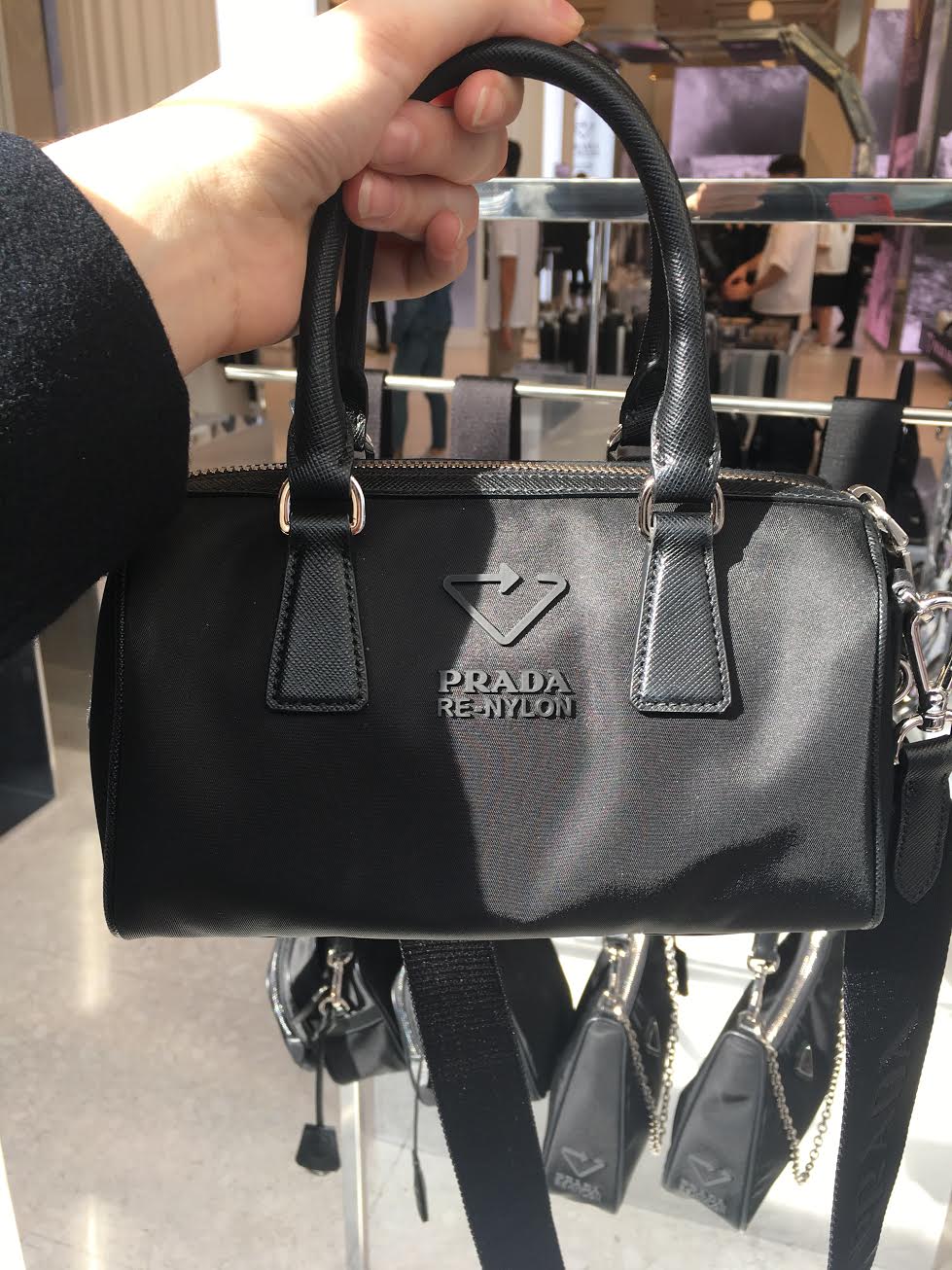 Prada Bauletto Recycled Nylon Shoulder Bag in Black