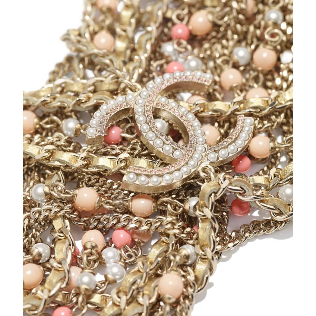 Brooch - Metal, glass pearls & strass, gold, pearly white & crystal —  Fashion