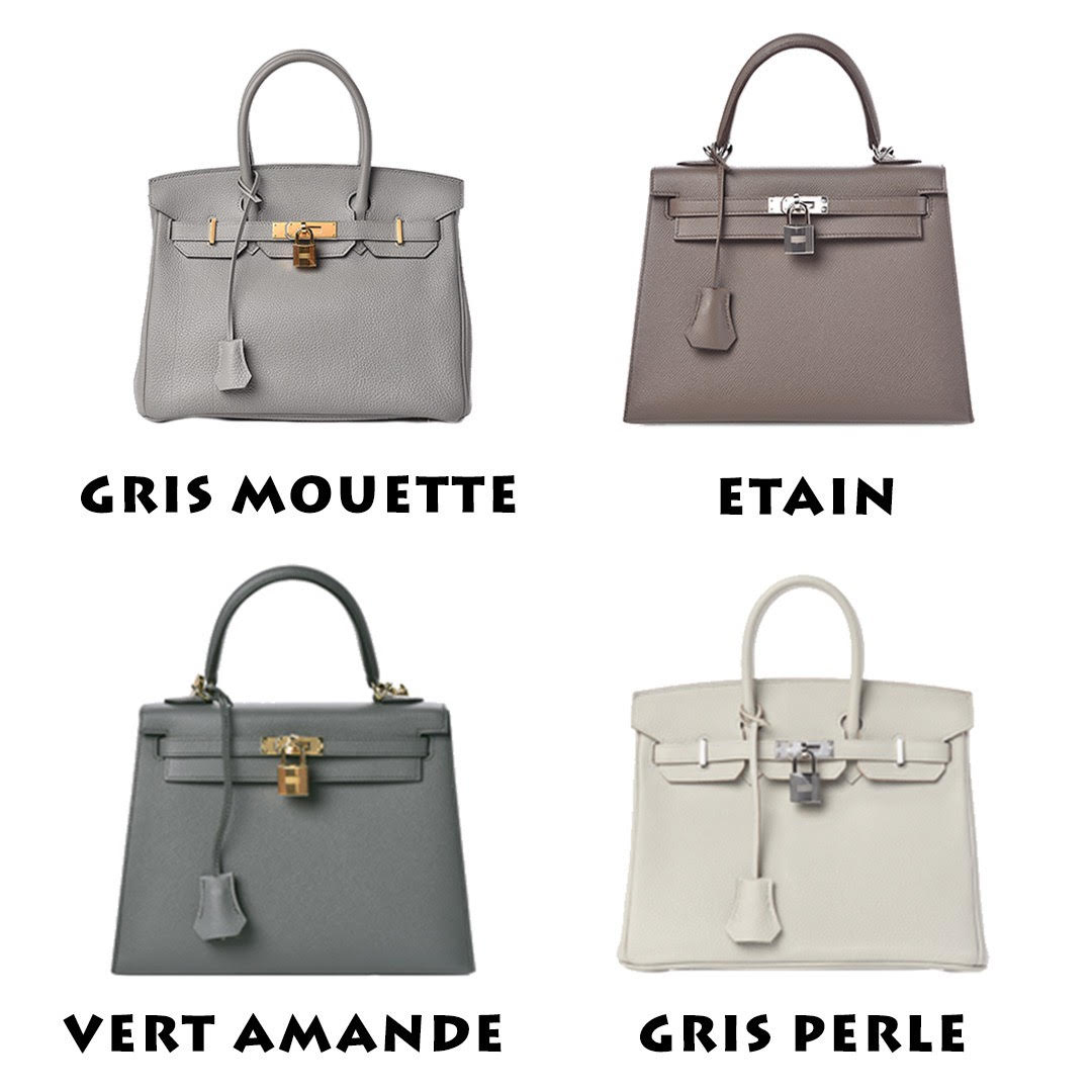 Hermès color #comparison - #Birkin30 in #GrisAsphalte, #Constance18 in # Etain and #Bern wallet in #Etoupe.