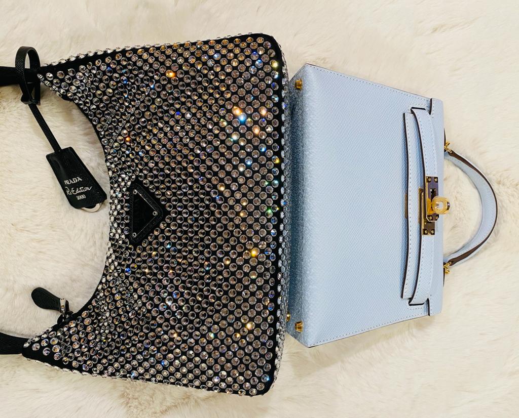 PRADA RE-EDITION BAG IN NYLON WITH CRYSTALS CROSSBODY BAG WITH A POUCH