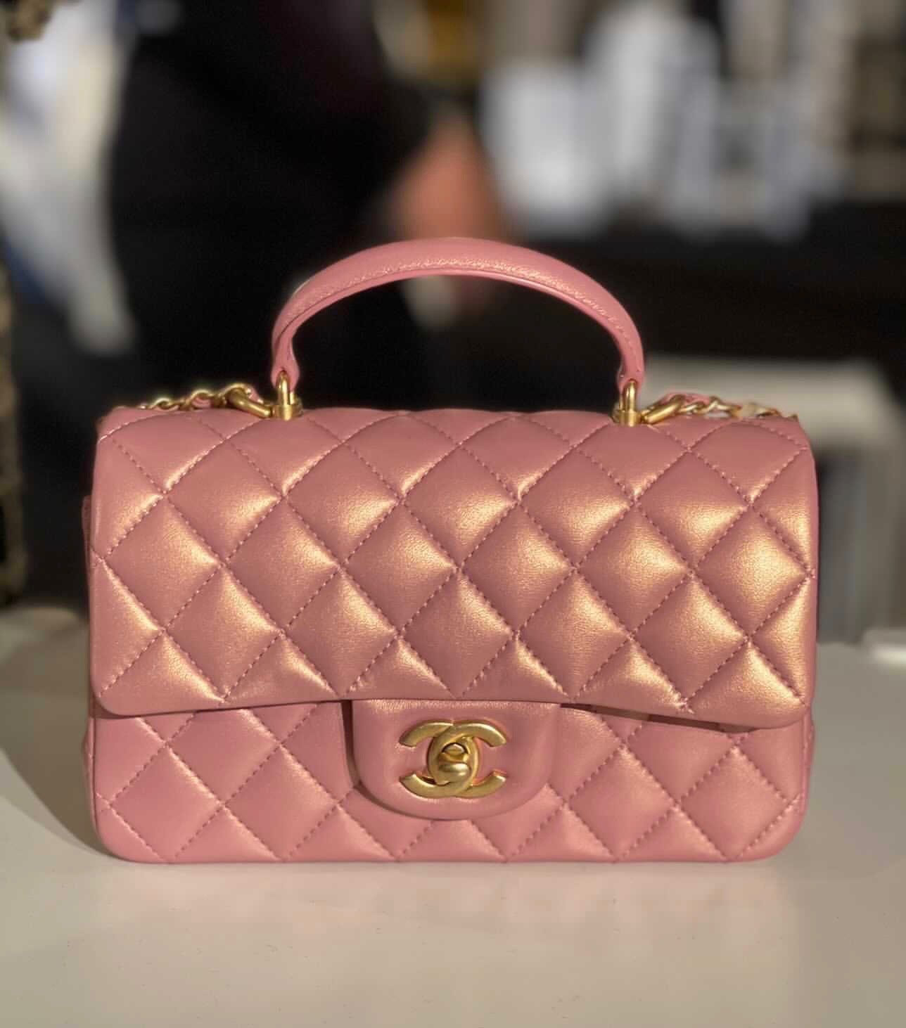 Chanel Mini Rectangular Flap Bag 21 Pink in Calfskin Leather with