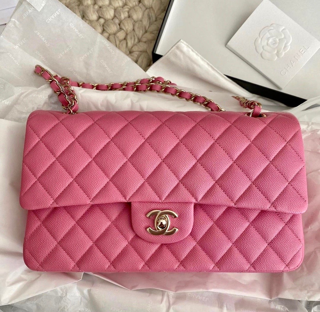 22C Chanel 2022 Cruise collection pearl crush mini flap light beige vs  carol pink 