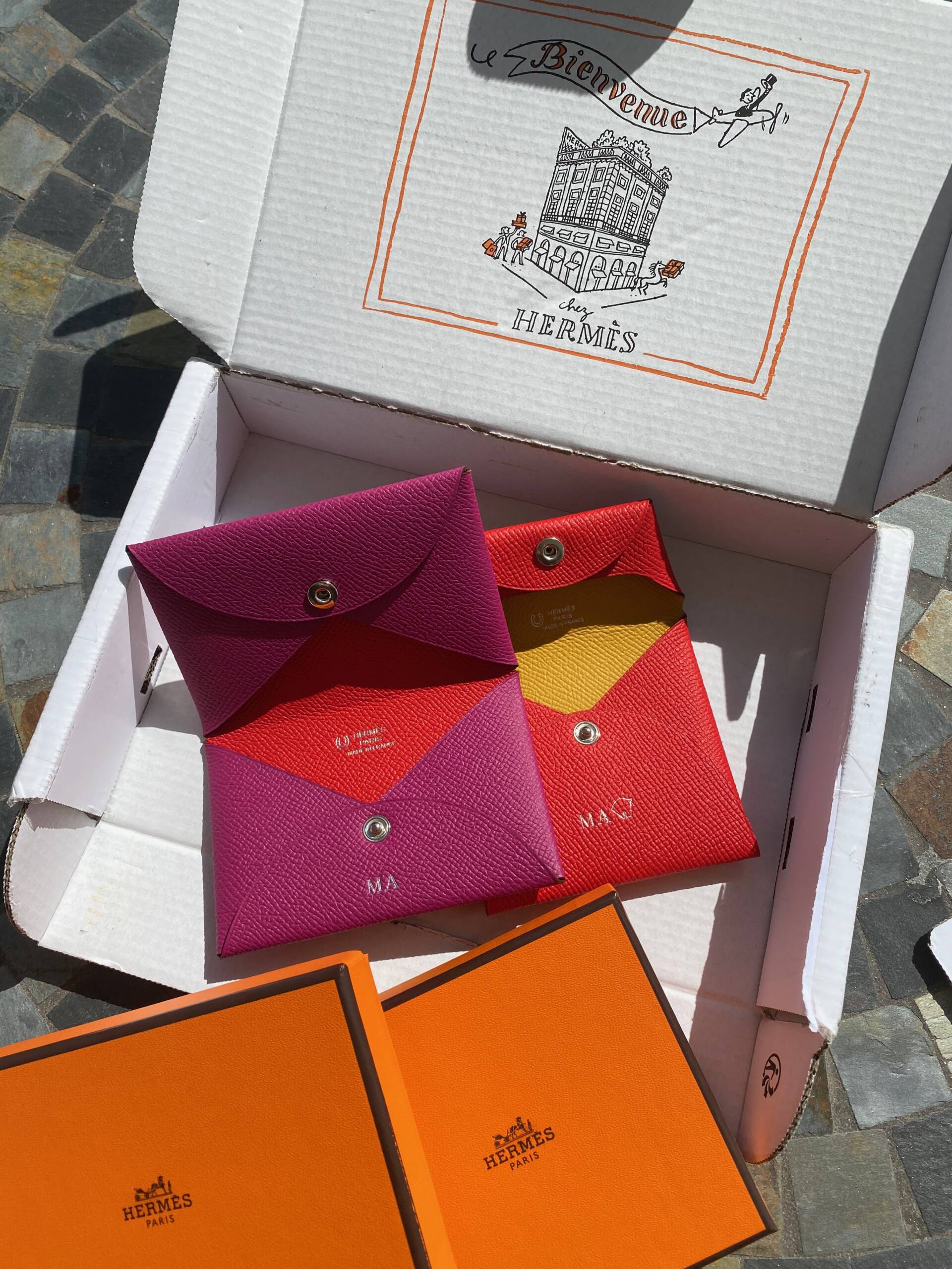 Hermes Bi-Color Y Stamp Calvi Duo Compact Card Holder/ Wallet