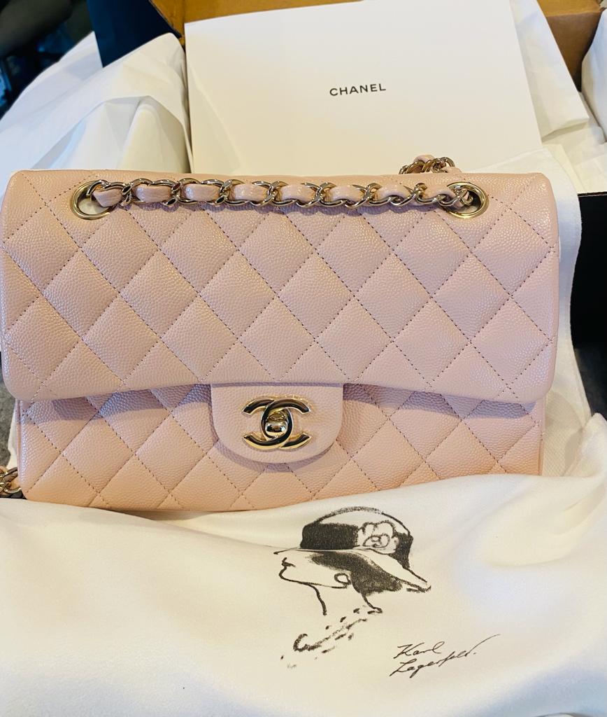 Chanel 22C Small Classic Double Flap Bag Caviar Pink LGHW (Microchip)