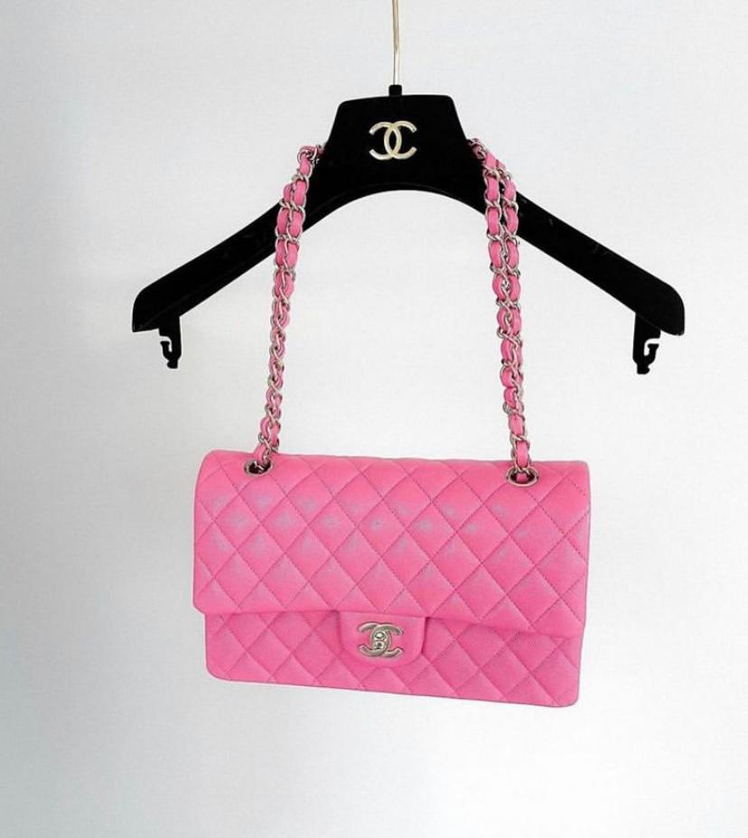 Chanel Pink Quilted Patent Leather Classic Jumbo Double Flap Bag