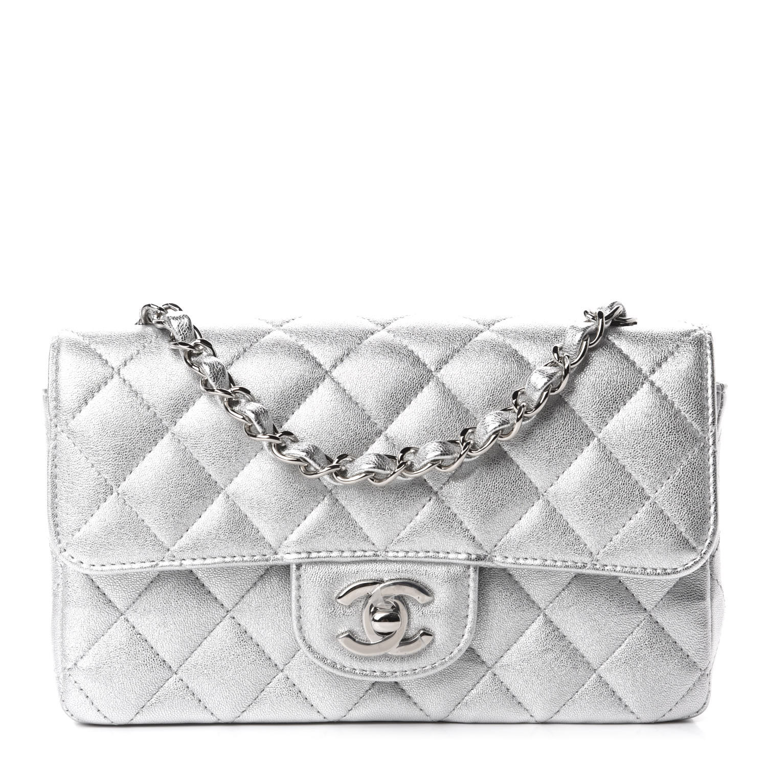 CHANEL Metallic Lambskin Quilted Mini Rectangular Flap Beige, FASHIONPHILE