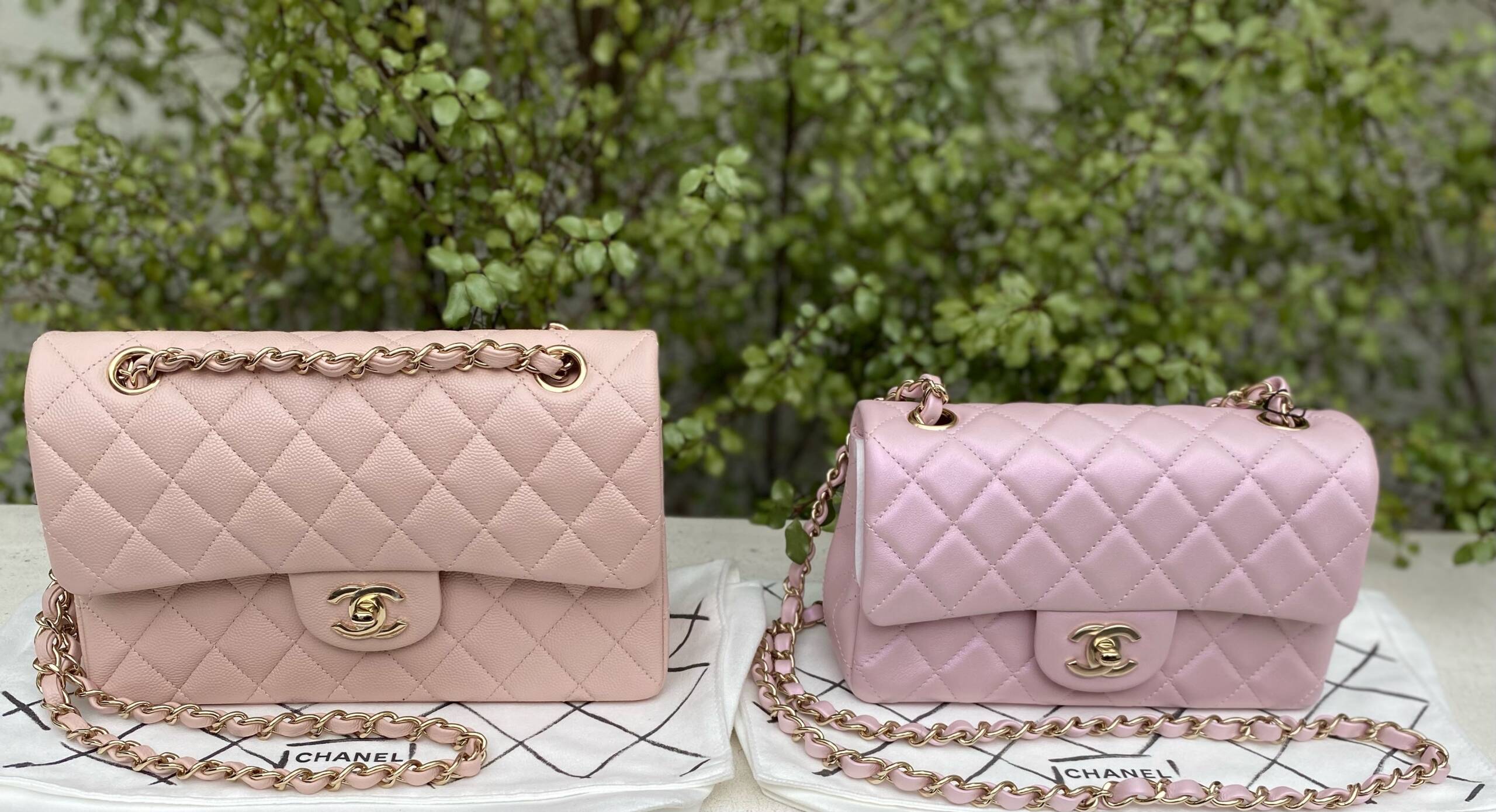 Chanel M/L Medium Double Flap Bag Lilac Rose Clair Caviar Gold