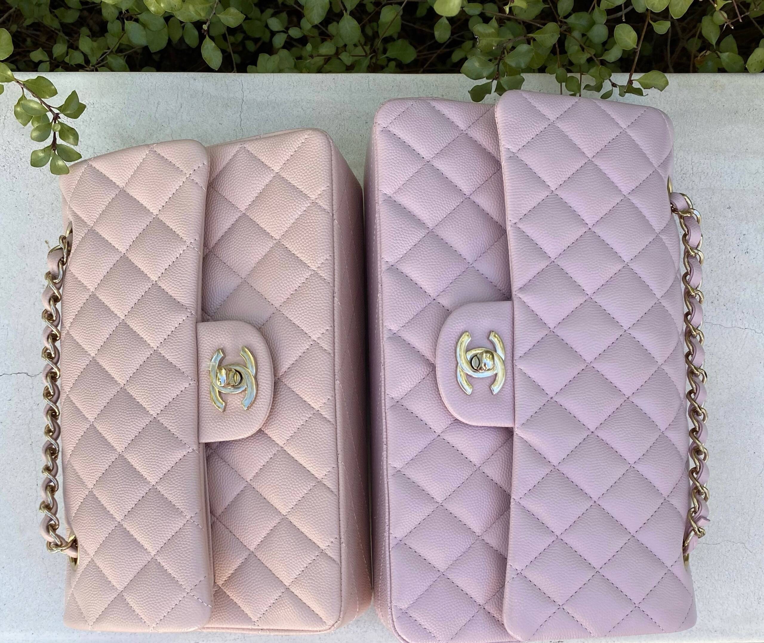 Chanel Pink Iridescent Caviar Classic Flap Bag - Full Set