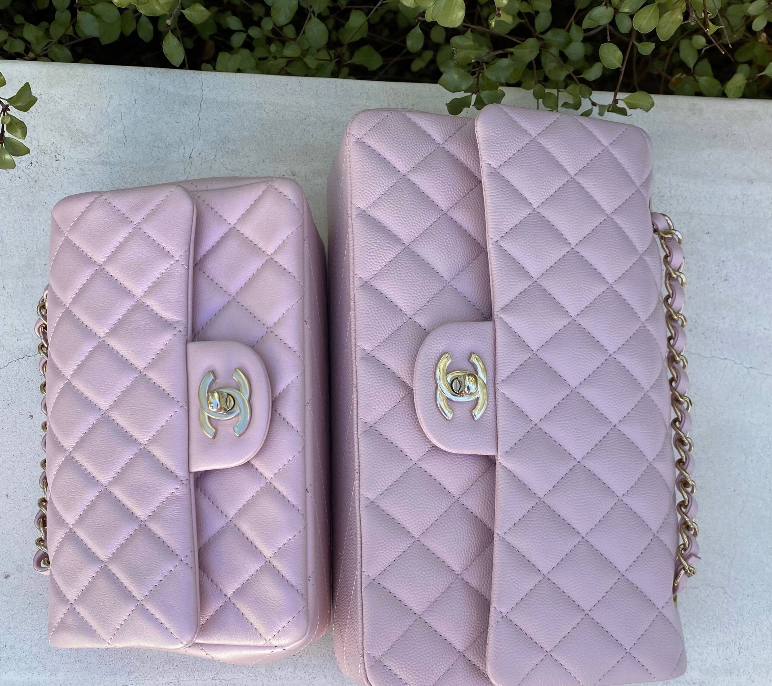 Chanel M/L Medium Double Flap Bag Lilac Rose Clair Caviar Gold